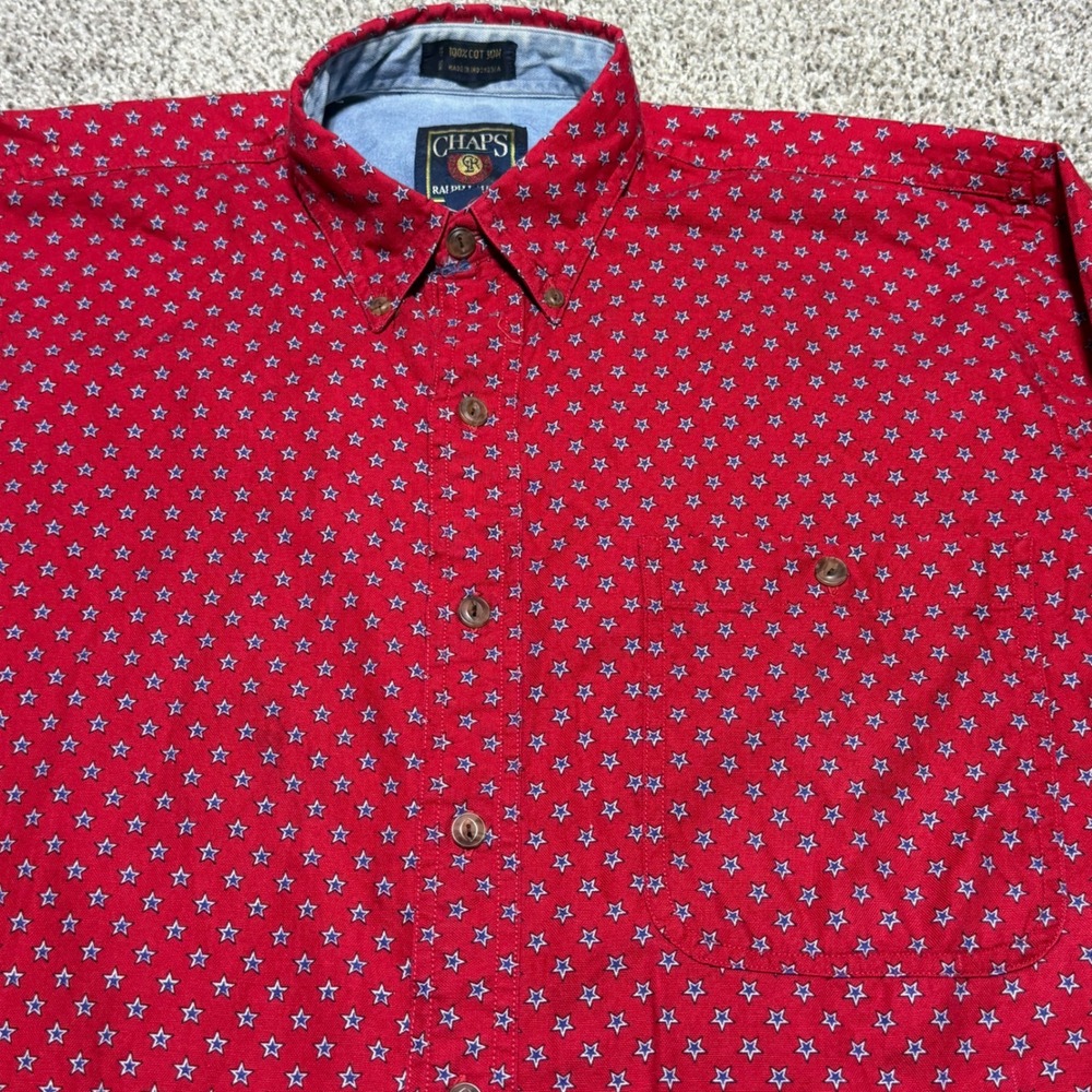 Chaps Ralph Lauren Long Sleeve Button Down Star Print Red Blue Men M VTG Western - Picture 4 of 9